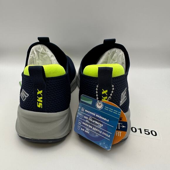 SKETCHERS Kids 4.5 Elite Rush Slip on Running Shoes Navy/Neon Green - Picture 6 of 8